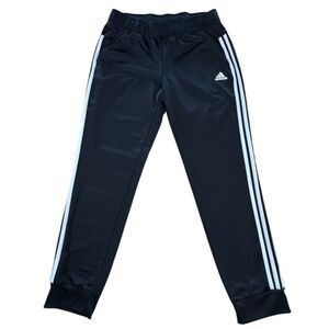Adidas Track Pants Large Black White 3 Stripes Logo Athletic Joggers EUC